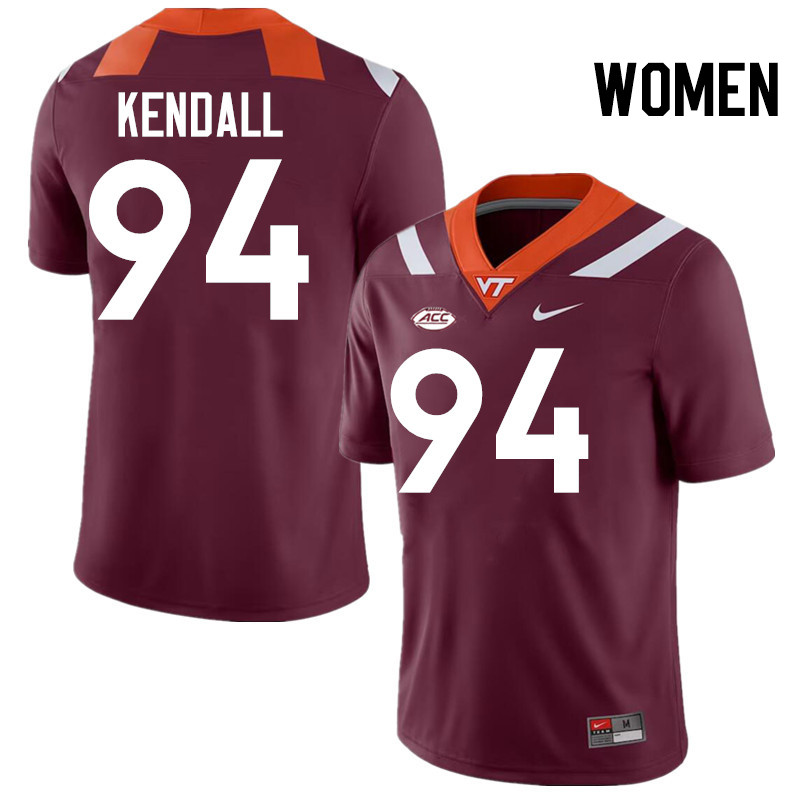 Women #94 Tate Kendall Virginia Tech Hokies College Football Jerseys Stitched-Maroon